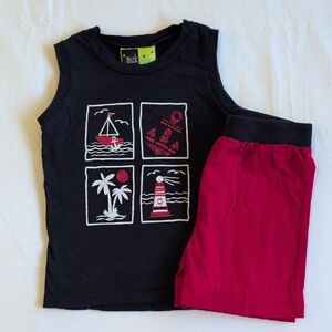 mick mack nautical navy blue & red tank & shorts matching outfit set 3T boys